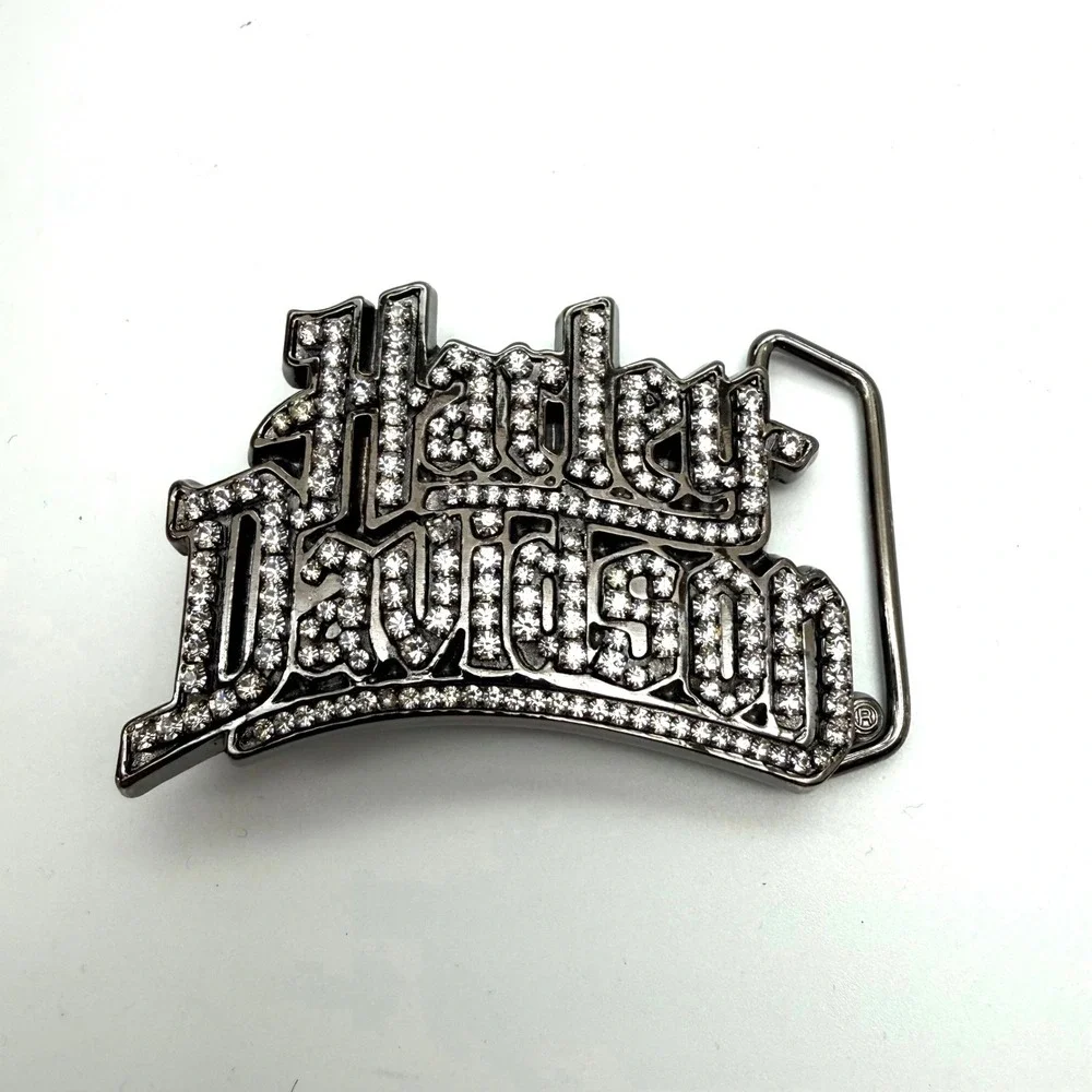 Vintage Y2K Harley Davidson Womens‎ Belt Buckle Rhinestone Bling Gunmetal Moto